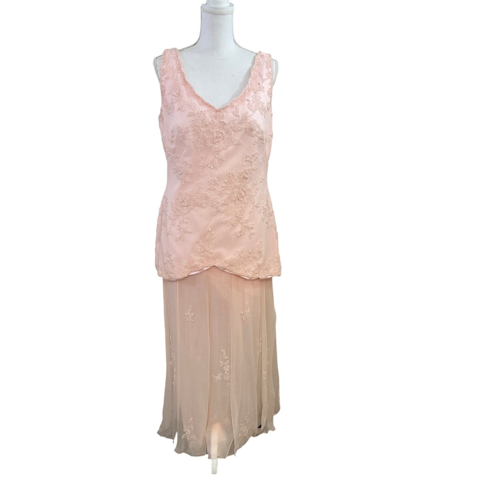 Vintage Cameron Blake Blush Pink Beaded Dress Bridal Prom Formal‎ 14